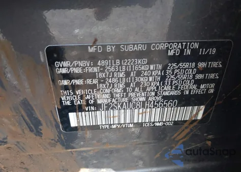 2020 Subaru Forester Limited from USA, damaged, VIN JF2SKAUC8LH456560